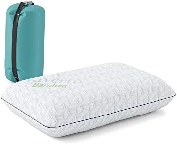 Vaverto Travel and Camping Pillow - Compressible Medium Firm Memory Foam, Breathable Bamboo Cover, Machine Washable, Ideal for Backpacking, Airplane, Car Travel