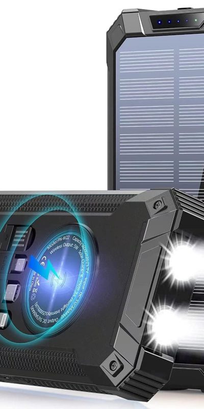 GOODaaa Power Bank Wireless Charger 36000mAh Built in 4 Cables and Dual Flashlights 15W Fast Charging Power Bank Six Outputs Three Inputs Solar Portable Charger Compatible with All Mobile Devices