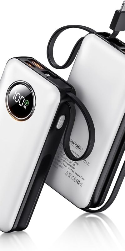LOVELEDI Portable-Charger-Power-Bank - 15000mAh PD 30W Power Bank, Built in Type-C(30W) and iOS(20W) Output Cables LED Display for iPhone and Android Phones and Most Electronic Devices